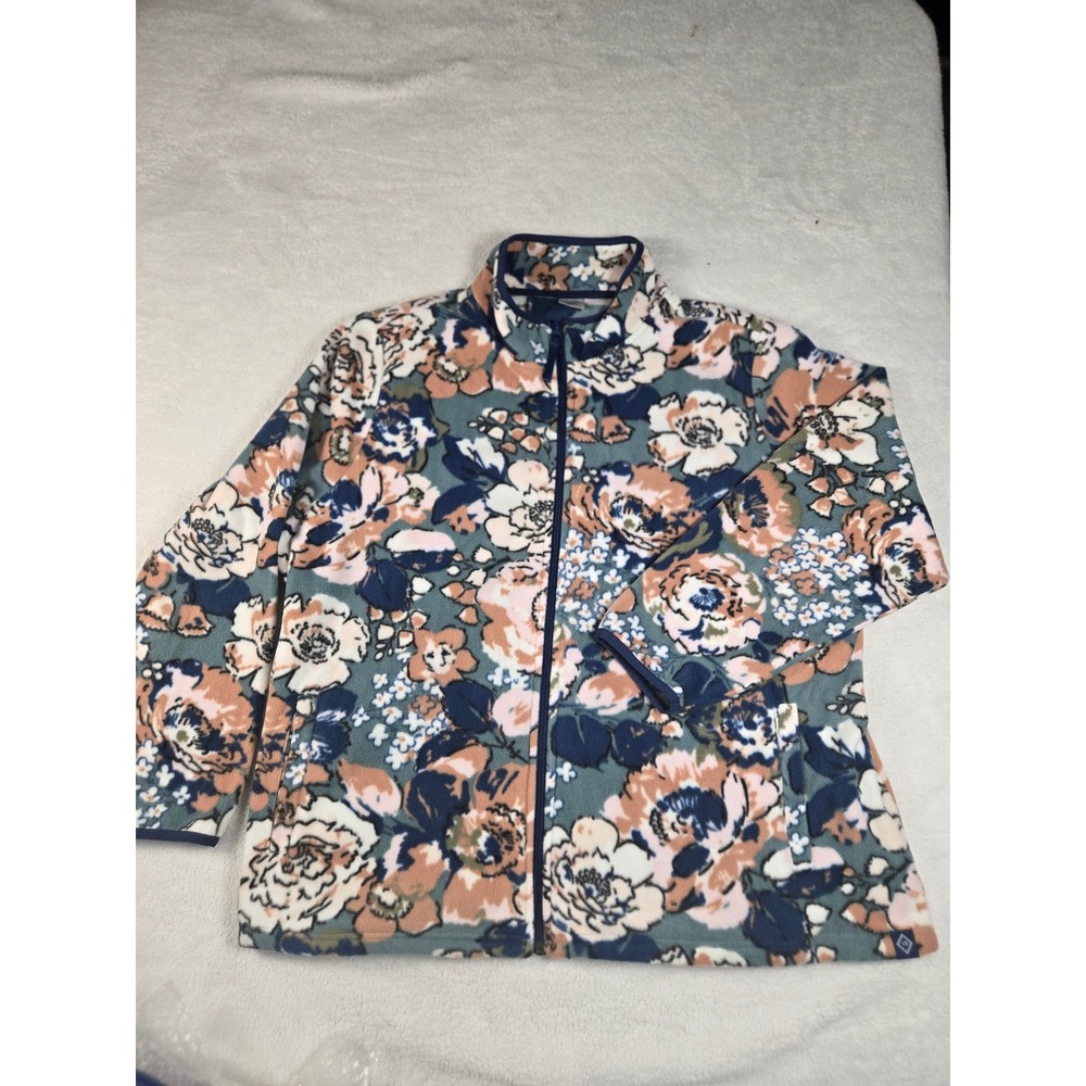 Vera Bradley Womens 2XL Fleece Jacket Floral Full Zip Mock Neck Blue Peach VBK22